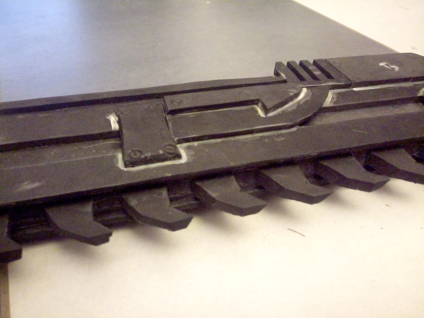 foam safe chainsword. Before dremel work. Details. (LARP weapon) postapocalyptic crafting