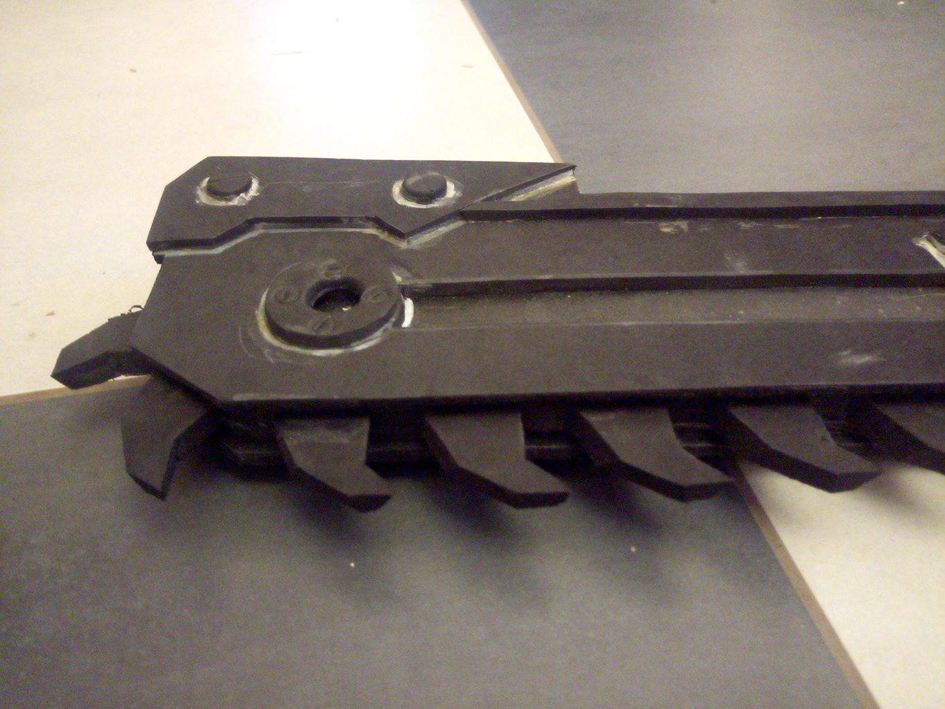 foam safe chainsword. Before dremel work. Details. (LARP weapon) postapocalyptic crafting