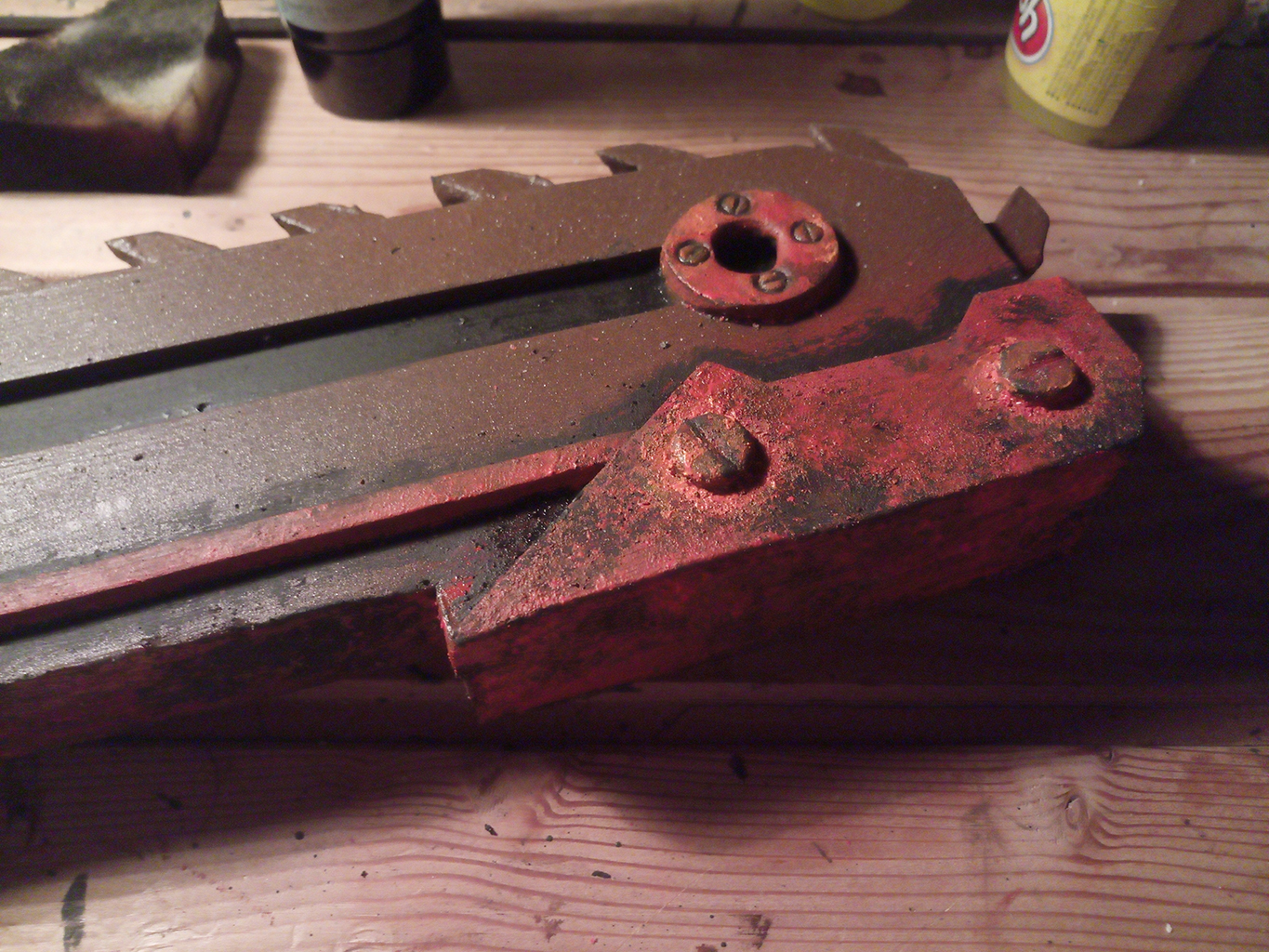 foam safe chainsword. Rust effect during final painting. (LARP weapon) postapocalyptic crafting