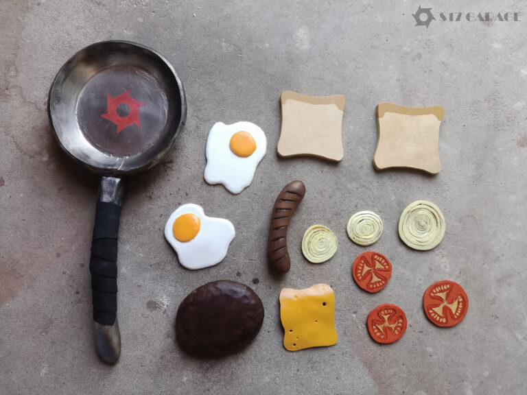 foam breakfast set plus foam frying-pan weapon (it really works. it's LARP weapon).