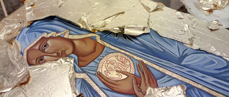 Virgin Mary from Donieck. Traditional icon. Egg temper