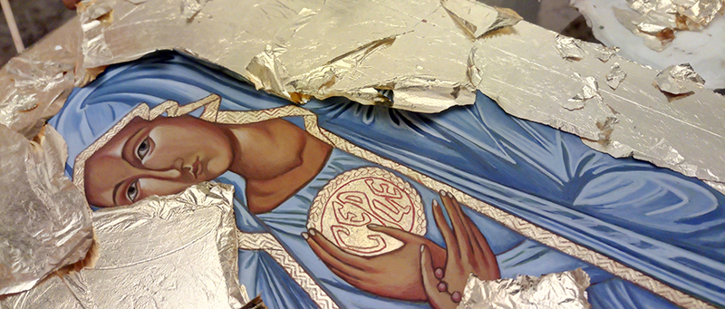 Virgin Mary from Donieck. Traditional icon. Egg temper